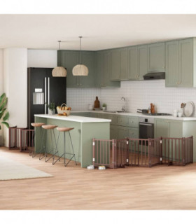 vidaXL Dog Gate with Door Foldable 12 Panels Brown 600 cm Poplar Wood