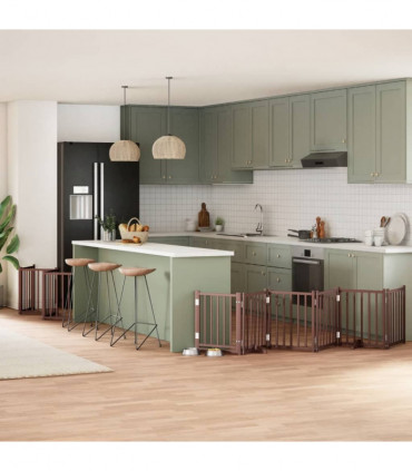 vidaXL Dog Gate with Door Foldable 12 Panels Brown 600 cm Poplar Wood