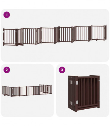 vidaXL Dog Gate with Door Foldable 12 Panels Brown 600 cm Poplar Wood