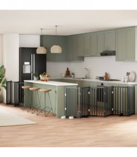 vidaXL Dog Gate with Door Foldable 15 Panels Black 750 cm Poplar Wood