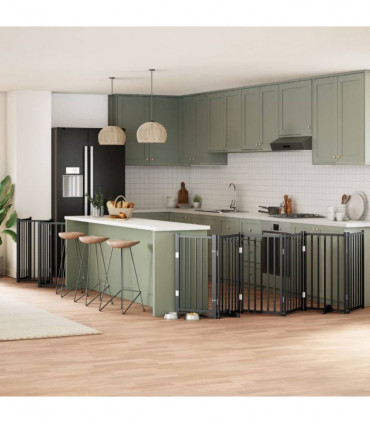 vidaXL Dog Gate with Door Foldable 15 Panels Black 750 cm Poplar Wood