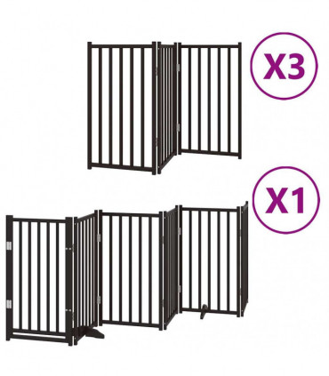 vidaXL Dog Gate with Door Foldable 15 Panels Black 750 cm Poplar Wood