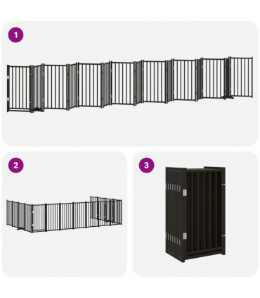vidaXL Dog Gate with Door Foldable 15 Panels Black 750 cm Poplar Wood