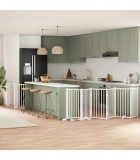 vidaXL Dog Gate with Door Foldable 15 Panels White 750 cm Poplar Wood