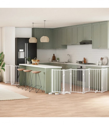 vidaXL Dog Gate with Door Foldable 15 Panels White 750 cm Poplar Wood