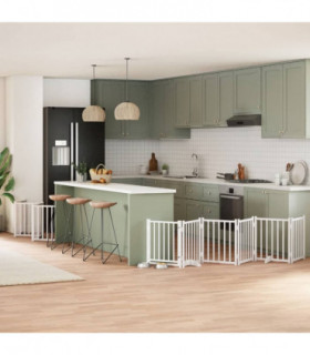 vidaXL Dog Gate with Door Foldable 15 Panels White 750 cm Poplar Wood