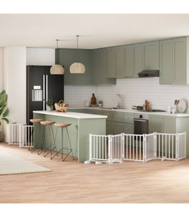 vidaXL Dog Gate with Door Foldable 15 Panels White 750 cm Poplar Wood