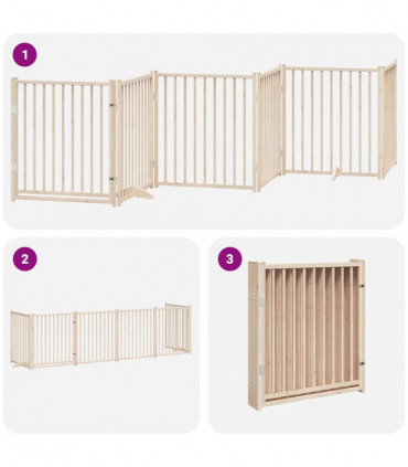 vidaXL Dog Gate with Door Foldable 6 Panels 480 cm Poplar Wood