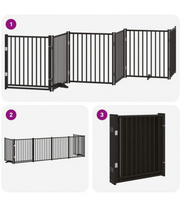 vidaXL Dog Gate with Door Foldable 6 Panels Black 480 cm Poplar Wood