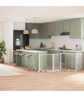 vidaXL Dog Gate with Door Foldable 6 Panels White 480 cm Poplar Wood