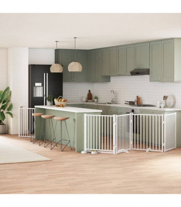 vidaXL Dog Gate with Door Foldable 6 Panels White 480 cm Poplar Wood