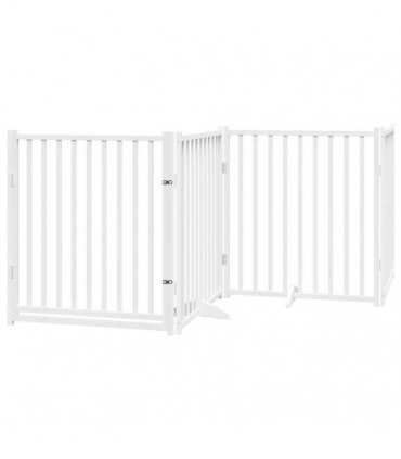 vidaXL Dog Gate with Door Foldable 6 Panels White 480 cm Poplar Wood