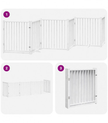 vidaXL Dog Gate with Door Foldable 6 Panels White 480 cm Poplar Wood