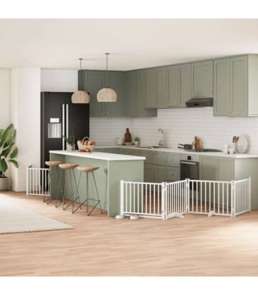 vidaXL Dog Gate with Door Foldable 6 Panels White 480 cm Poplar Wood