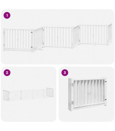 vidaXL Dog Gate with Door Foldable 6 Panels White 480 cm Poplar Wood