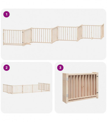 vidaXL Dog Gate with Door Foldable 8 Panels 640 cm Poplar Wood