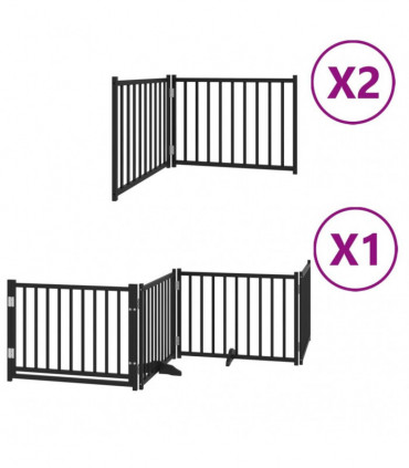 vidaXL Dog Gate with Door Foldable 8 Panels Black 640 cm Poplar Wood