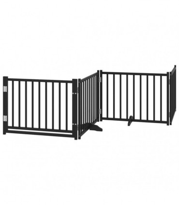 vidaXL Dog Gate with Door Foldable 8 Panels Black 640 cm Poplar Wood