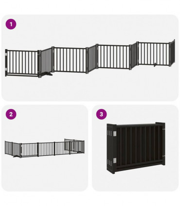 vidaXL Dog Gate with Door Foldable 8 Panels Black 640 cm Poplar Wood