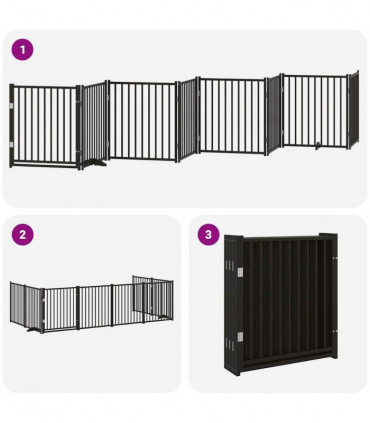 vidaXL Dog Gate with Door Foldable 8 Panels Black 640 cm Poplar Wood