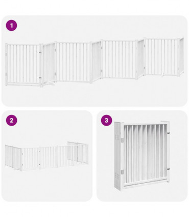 vidaXL Dog Gate with Door Foldable 8 Panels White 640 cm Poplar Wood