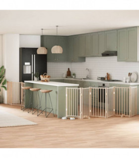 vidaXL Dog Gate with Door Foldable 9 Panels 450 cm Poplar Wood