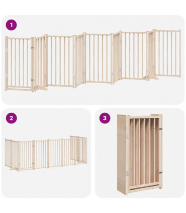 vidaXL Dog Gate with Door Foldable 9 Panels 450 cm Poplar Wood