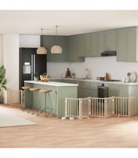 vidaXL Dog Gate with Door Foldable 9 Panels 450 cm Poplar Wood