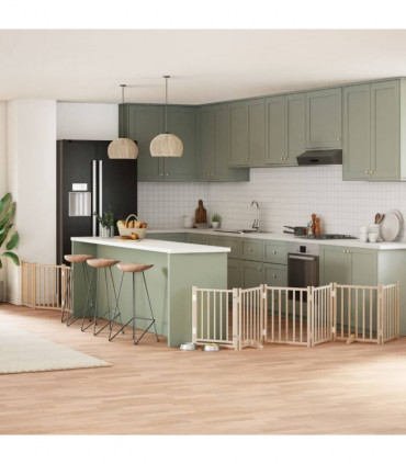 vidaXL Dog Gate with Door Foldable 9 Panels 450 cm Poplar Wood