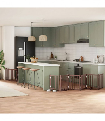 vidaXL Dog Gate with Door Foldable 9 Panels Brown 450 cm Poplar Wood