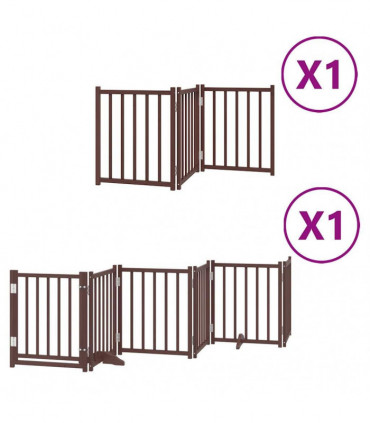 vidaXL Dog Gate with Door Foldable 9 Panels Brown 450 cm Poplar Wood