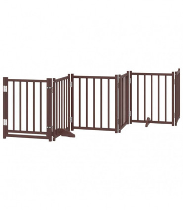 vidaXL Dog Gate with Door Foldable 9 Panels Brown 450 cm Poplar Wood