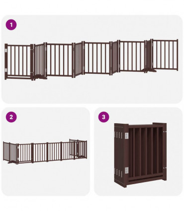 vidaXL Dog Gate with Door Foldable 9 Panels Brown 450 cm Poplar Wood