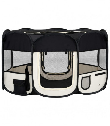 vidaXL Foldable Dog Playpen with Carrying Bag Black 145x145x61 cm