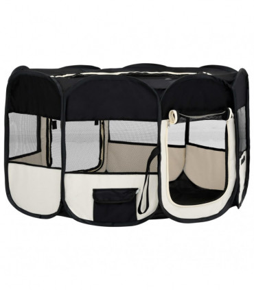 vidaXL Foldable Dog Playpen with Carrying Bag Black 145x145x61 cm