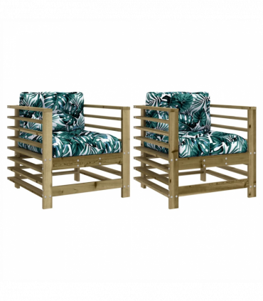 vidaXL Garden Chairs with Cushions 2 pcs Impregnated Wood Pine