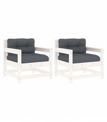 vidaXL Garden Chairs with Cushions 2 pcs White Solid Wood Pine