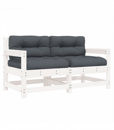 vidaXL Garden Chairs with Cushions 2 pcs White Solid Wood Pine