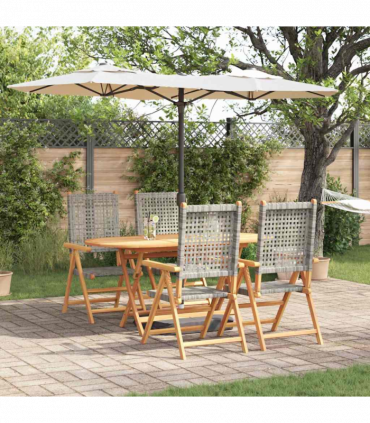 vidaXL Garden Dining Set 5 pcs Grey Solid acacia wood and poly rattan