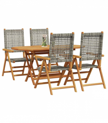 vidaXL Garden Dining Set 5 pcs Grey Solid acacia wood and poly rattan