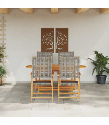 vidaXL Garden Dining Set 5 pcs Grey Solid acacia wood and poly rattan