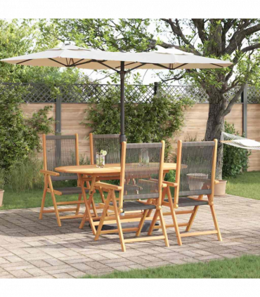 vidaXL Garden Dining Set 5 pcs Grey Solid acacia wood and poly rattan