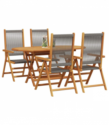 vidaXL Garden Dining Set 5 pcs Grey Solid acacia wood and poly rattan