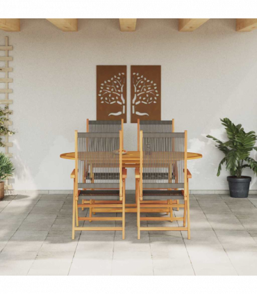 vidaXL Garden Dining Set 5 pcs Grey Solid acacia wood and poly rattan