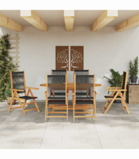 vidaXL Garden Dining Set 7 pcs Black Solid acacia wood and poly rattan
