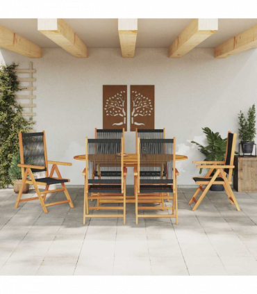 vidaXL Garden Dining Set 7 pcs Black Solid acacia wood and poly rattan