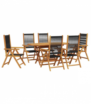 vidaXL Garden Dining Set 7 pcs Black Solid acacia wood and poly rattan
