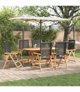 vidaXL Garden Dining Set 7 pcs Black Solid acacia wood and poly rattan
