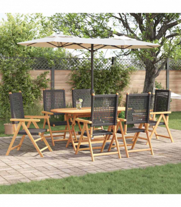 vidaXL Garden Dining Set 7 pcs Black Solid acacia wood and poly rattan