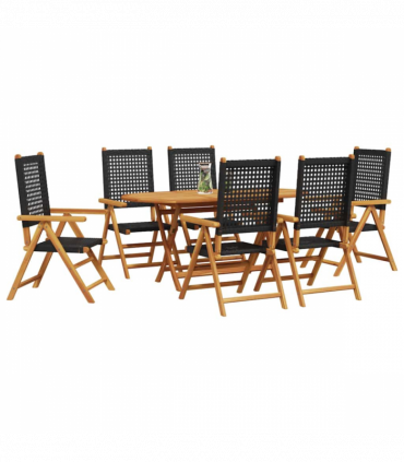 vidaXL Garden Dining Set 7 pcs Black Solid acacia wood and poly rattan